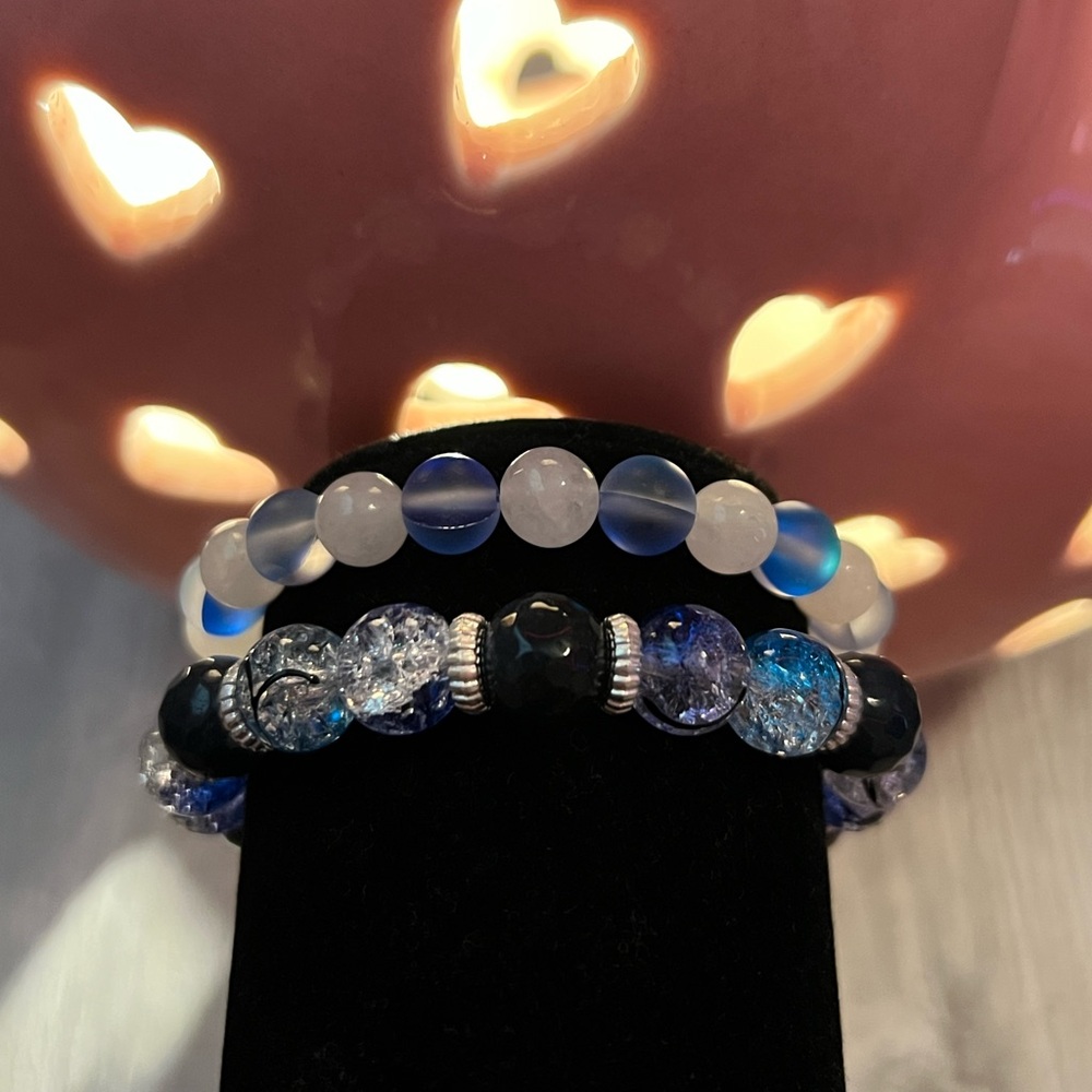 Glass bead bracelet set💙🩵